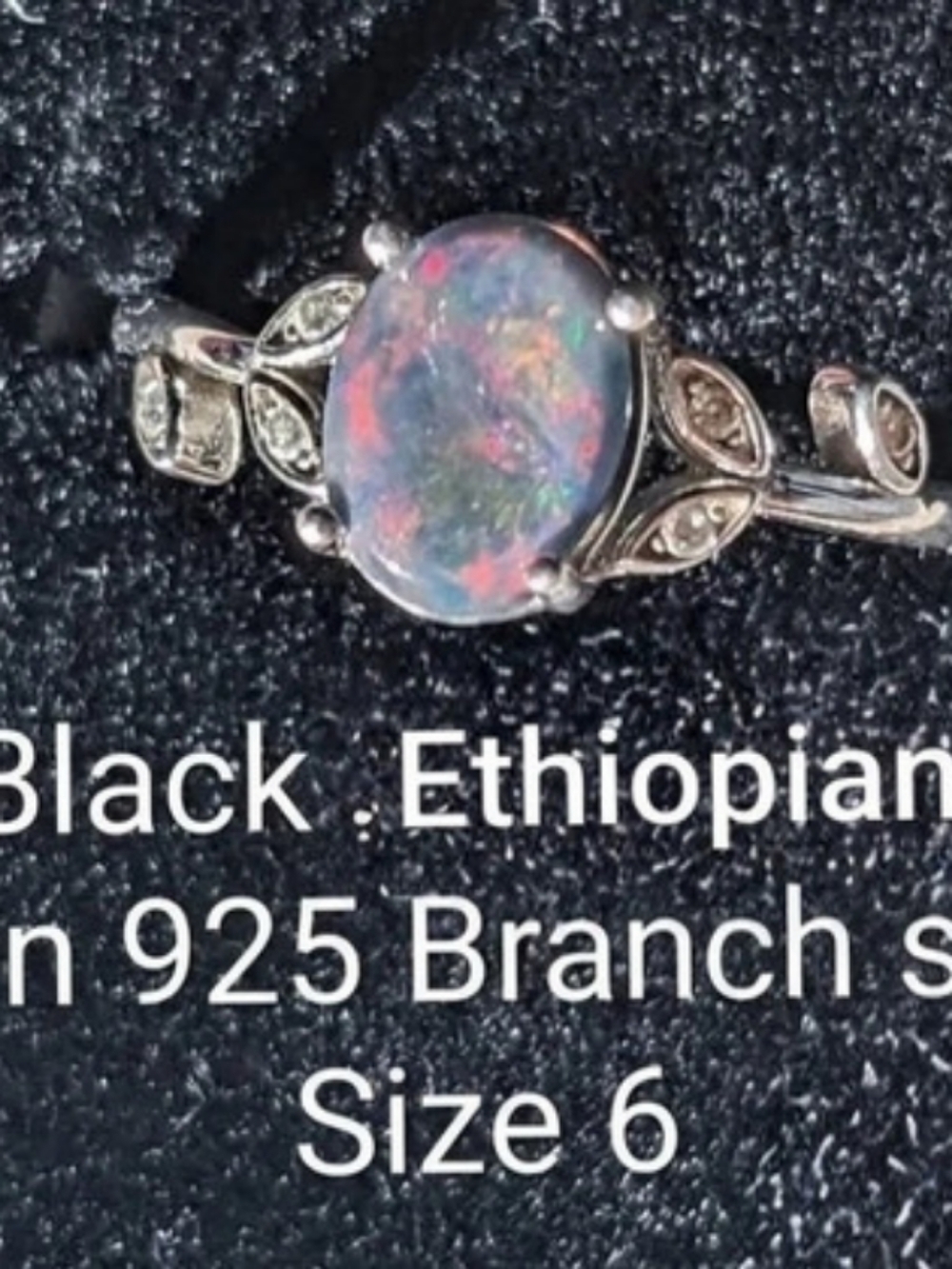 1ct Black Ethiopian Fire Opal In 925 With Cz Ring Size 6